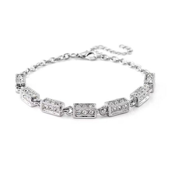 NEW Simulated Diamond Bracelet in Silvertone Fits up to 7.5" Wrist - Picture 1 of 3